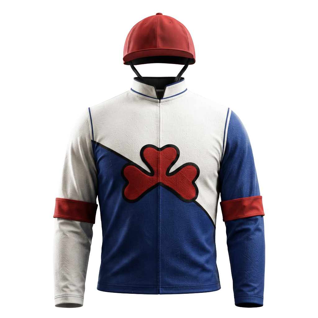 Chaquetilla del Criadero Don Vicente: azul, blanco y rojo con trébol